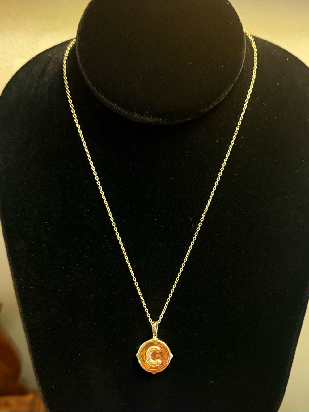 NWT KENDRA SCOTT LETTER C DISC PENDANT NECKLACE GOLD/IRIDESCENT ABALONE - Picture 3 of 12
